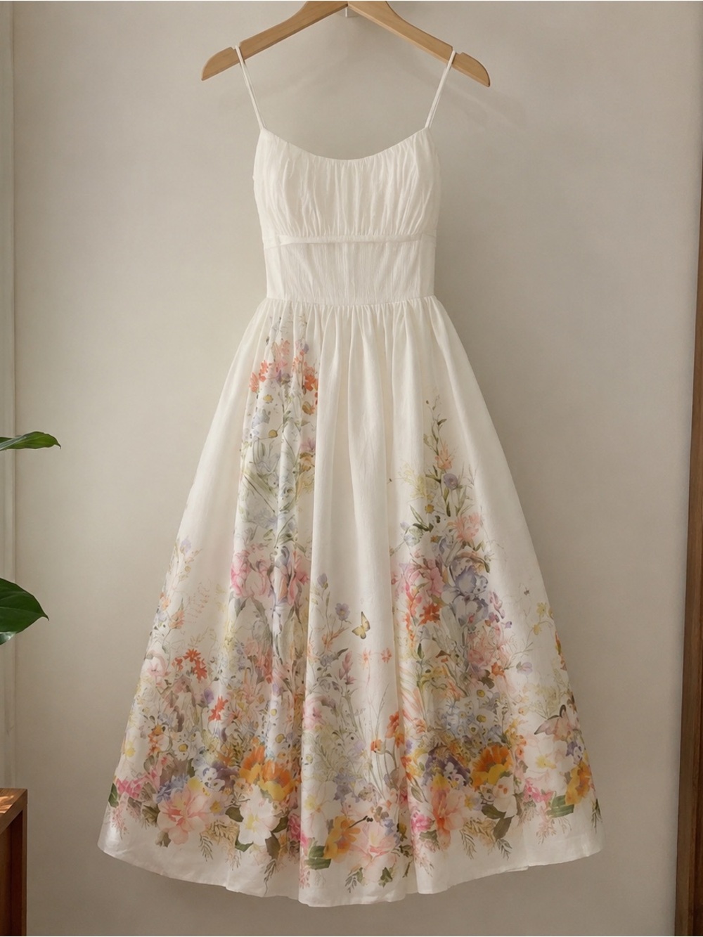 Zimmermann White Floral Spaghetti-Strap Girls' Dress with Pastel Bouquet
